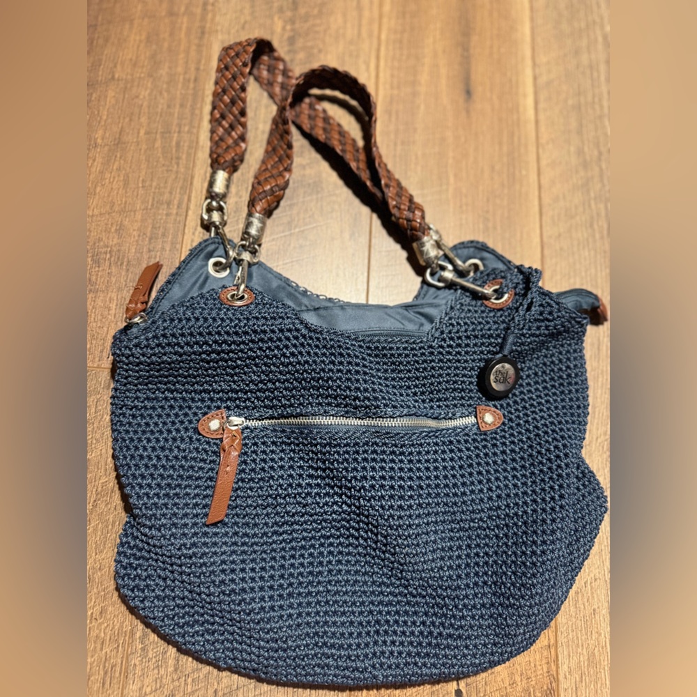 The Sak Navy and Brown Crochet Bag